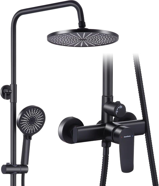 Douchemengset roestvrij staal met verstelbare hoogte douchestang 25 cm ronde overhead regendouche 3 straaltypen handdoucheset voor badkamers