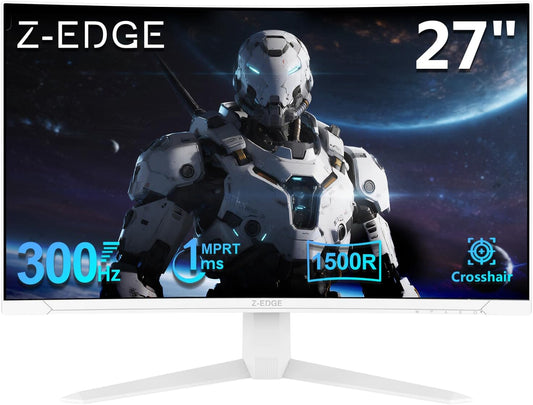Z-Edge White Curved Gaming PC Screen 27'' 300Hz (DP1.4×2), 1ms MPRT, FreeSync, FHD, 240Hz (HDMI2.0×2), White LED Gaming Monitor 16:9, Adjustable Slope, 1500R VA, 4000:1, VESA(DP Cable Included)