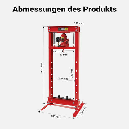 Wiltec werkplaatspers 20 t hydraulische persdrukmachine met manometer persmachine rood