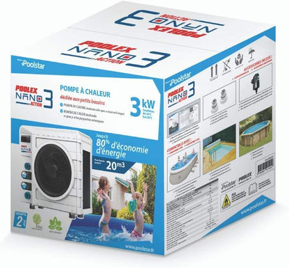 POOLEX Nano Action 3 POOLSTAR PC-Nano-A3 – warmtepomp voor kleine bovengrondse zwembaden – verbruik van 600 W – volume van de vijver van 10 tot 21 m³, wit