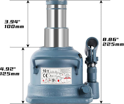 BAOSHISHAN Low Profile Bottle Jack 10 Ton Double Ram Jack 4-7/8'' to 8-7/8'' Lifting Range Hydraulic Jack Stubby Short Welded Bottle Jack