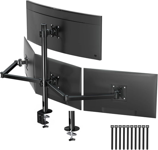 Quad Monitorsteun voor 17-32 inch - Volledig verstelbare Heavy Duty 4 Monitor Arm Bureaubevestiging, Max Belasting 22 lbs per scherm, klem/doorvoertule, VESA 75/100 mm, zwart