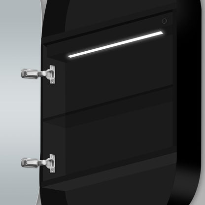 Talos Vento Ovale spiegelkast met verlichting, 45 x 80 cm, zwart, spiegelkast badkamer met 2 legplanken, aluminium, achterwand gespiegeld
