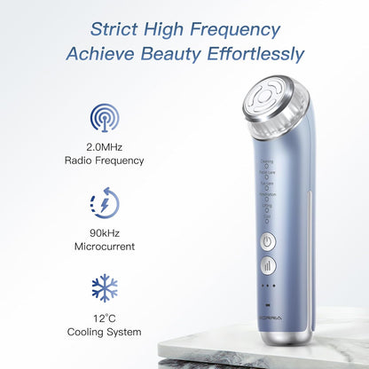 Aura2 Pro 2MHz radiofrequentie-apparaat, gezicht, 90 kHz EMS-apparaat, gezichtsmassageapparaat tegen rimpels, elektrisch tegen rimpels, voor gebruik thuis (blauw)