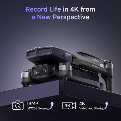 Ameta Drone met Camera 4K Professional, S20 Pro GPS Drone voor Kinderen en Volwassenen met Auto Return/ 50 Minuten Vliegtijd/Follow Me/Intelligente Modus/Gebarenbediening, Onder 249g