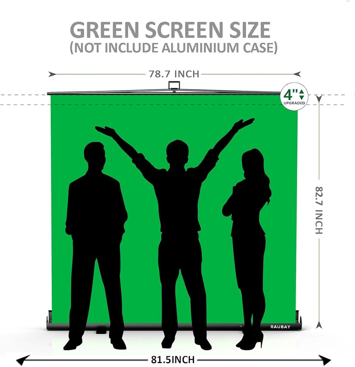 【Bredere stijl】 RAUBAY 200 x 200 CM groot opvouwbaar groen scherm achtergrond draagbaar intrekbaar Chroma Key paneel fotoachtergrond met standaard voor videoconferentie, fotostudio, streaming