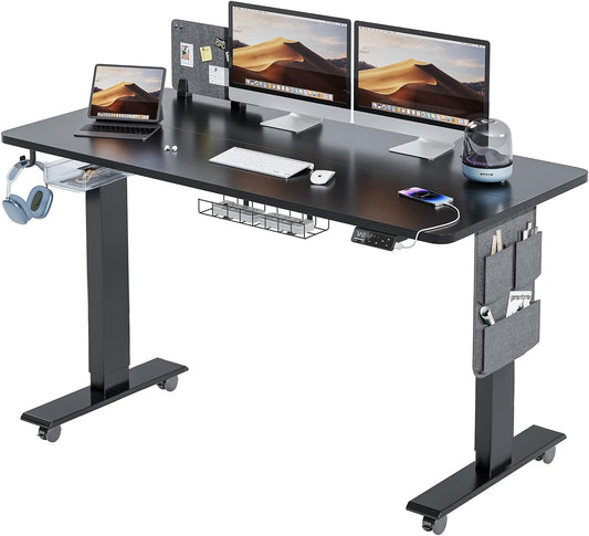 MAIDeSITe In Hoogte Verstelbaar Bureau (140 x 70 cm) Gemakkelijk te Monteren Bureau in Hoogte Verstelbaar Elektrisch met 4 Geheugenknoppen en Memoboard en 360° Wielen Bureau SN1