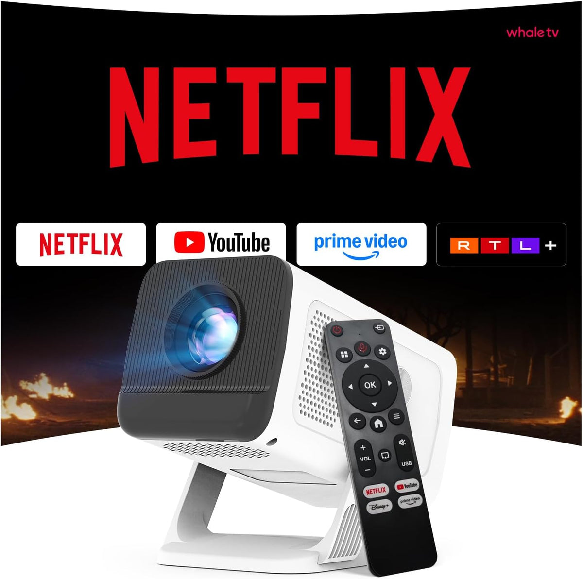Draagbare Projector met WiFi en Bluetooth Ingebouwde Android 11, LYNCAST Auto Keystone Miniprojector, 1080P 4K Ondersteuning projecteur