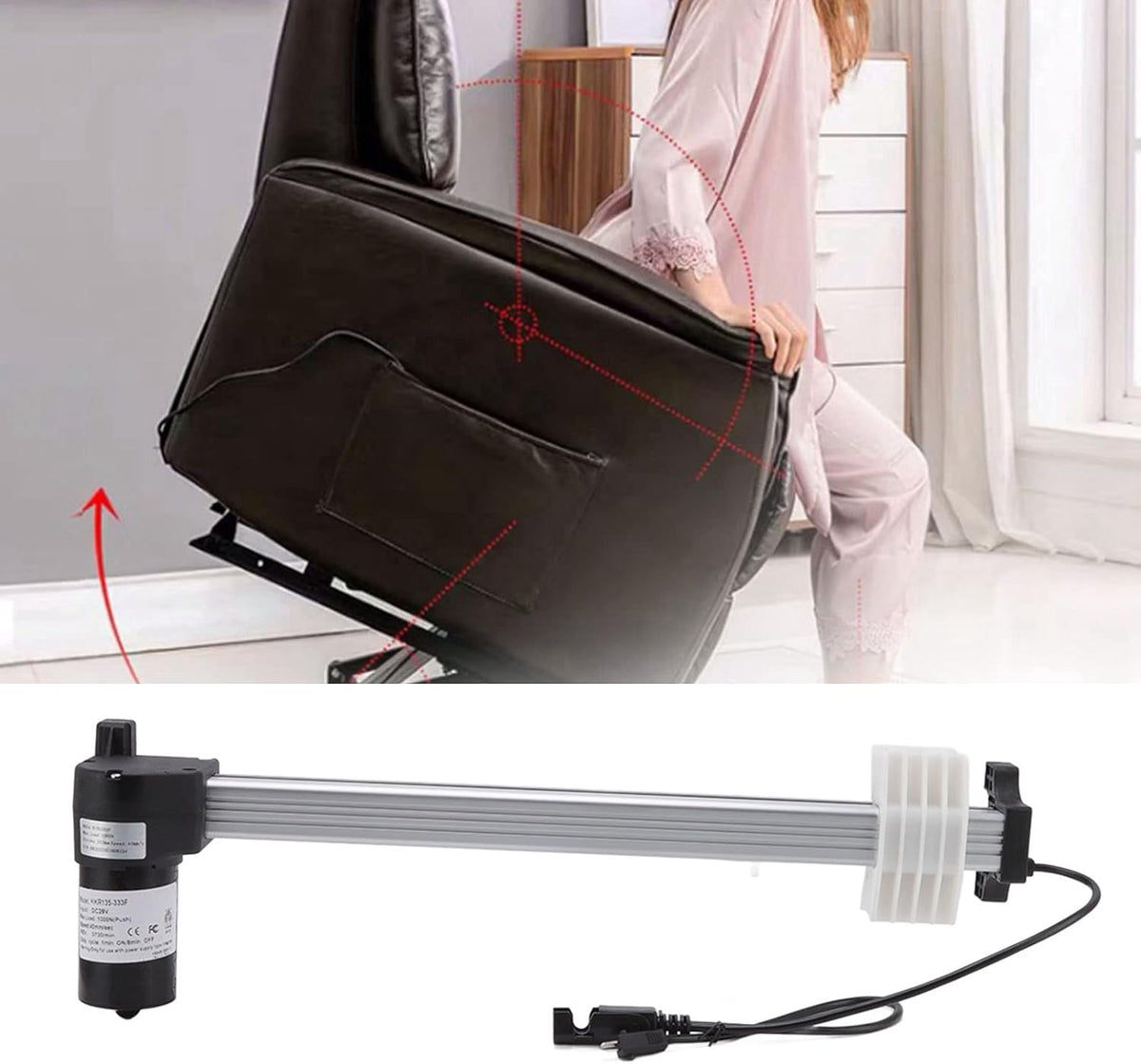 Motoractuator Elektrische Bank – Power Recliner Motor – Sofa Verstelmotor – Liftstoel Motor – Relaxfauteuil Motor – 1000N Stuwkracht – 333mm Slaglengte – Stil ≤55dB