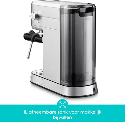 CASABREWS 5418 Espressomachine 20 Bar met Professionele Melkopschuimer voor Thuis Kleine Keuken Huishoudens Latte Cappuccino Espresso Koffiemachine Apparaat Maker,1L Afneembare Waterreservoir,Zilver