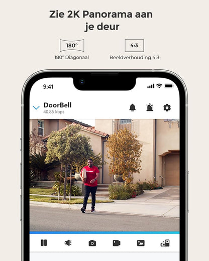 Deurbel Camera - Beveiligingscamera - Camerabewaking - Draadloos - met 2K - Super HD Video - 180° Diagonaal Beeld - Tweerichtingsaudio - Persoonsdetectie - Waterdicht - Waarschuwingen - Werkt met Alexa -  Wit
