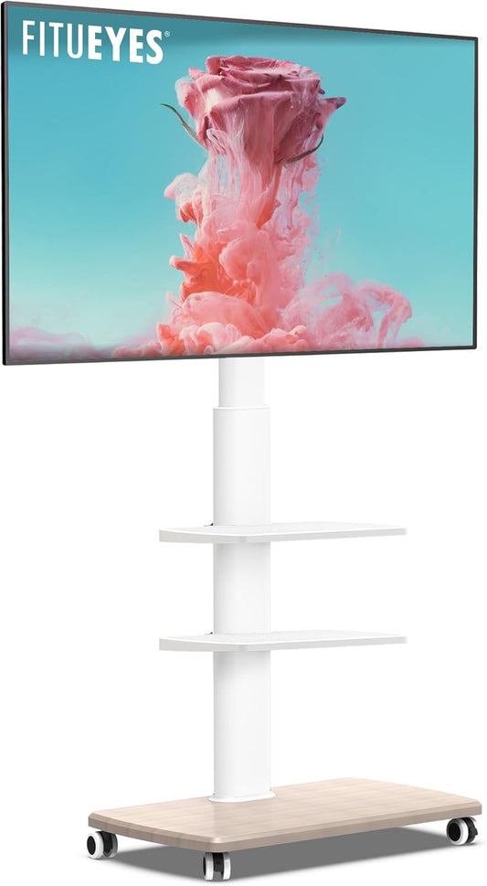 FITUEYES TV-standaard wielen voor 32-70 inch TV, 60° draaibaar & 6 hoogte verstelbaar TV stand wheels vloer universeel voor vlakke & gebogen LCD LED TV enz, Max VESA 600x400mm (wit)