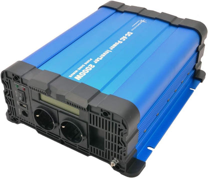 solartronics Spanningsomvormer FS2000D 24V 2000/4000 Watt Pure Sinus BLAUW m. Display FS Serie LiFePO4 / lithium, lood-, gel of AGM-batterij compatibel inverter omvormer