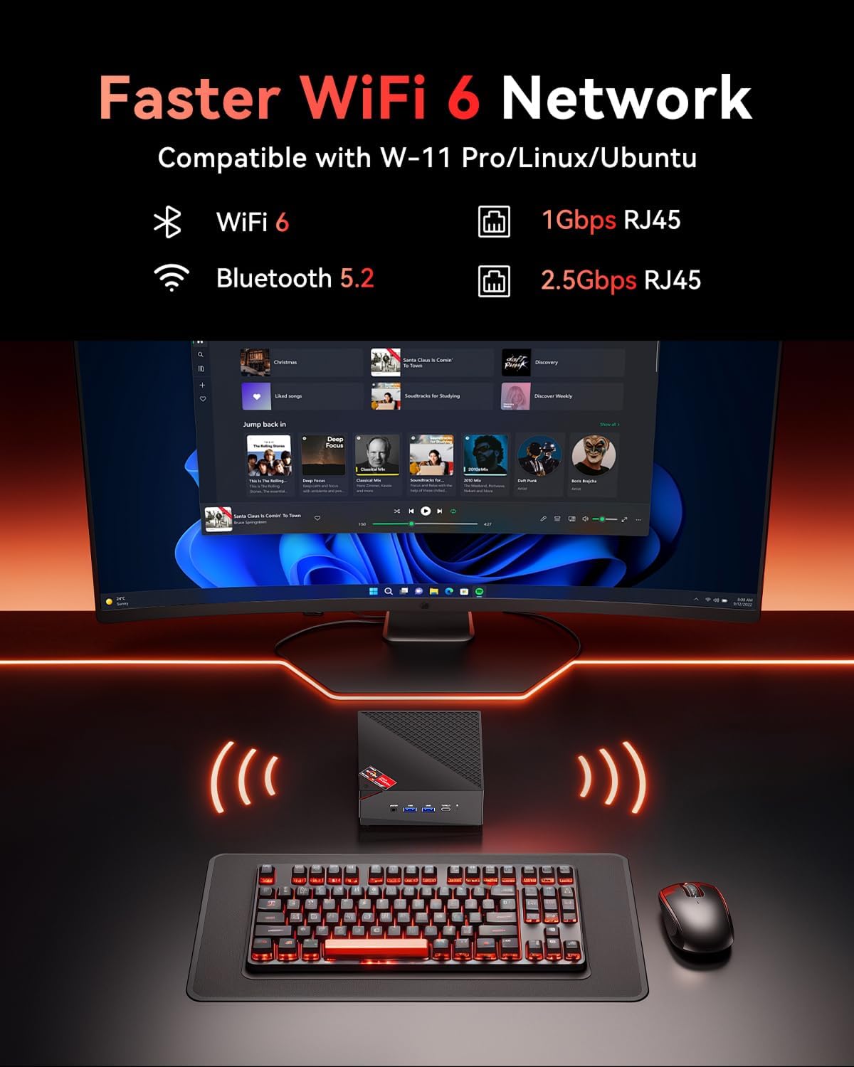 NiPoGi AM06 PRO Mini PC met ΑΜD Ryzen 7 7730U (8C/16T, tot 4,5 GHz), 32 GB DDR4 1024 GB M.2 SSD, Mini Desktop Computer, wifi 6, 4K-drievoudig display, Dual-LAN, DP/HDMI 2.0/Type-C