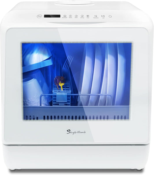 Mini Table Dishwasher, Portable, 5 Programs, Two Water Supply Modes with Touch Control, LED Display, Fruit Wash, Free Installation, White
