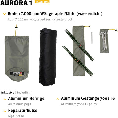 Wechsel Tents Aurora 1 Tunnelzelt - Travel Line - 1 Persoons Tent, 5.000 mm Waterkolom