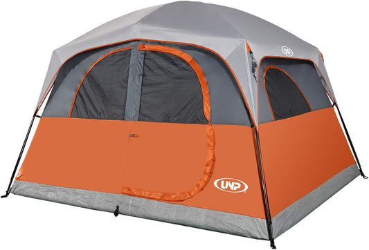 UNP Tenten voor 6 personen, waterdicht, winddicht, eenvoudige montage, dubbellaagse familie-campingtent met 1 netdeur en 5 grote netramen, 3 m x 2,9 m x 2,9 cm x 2,9 cm (H)