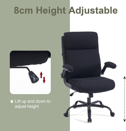 CASTLOVE Stoffen Bureaustoel Ergonomische Computer Bureaustoel Draaibare Brede Executive Office Chair met Opklapbare Armsteun voor Kantoor Thuis (Zwart)