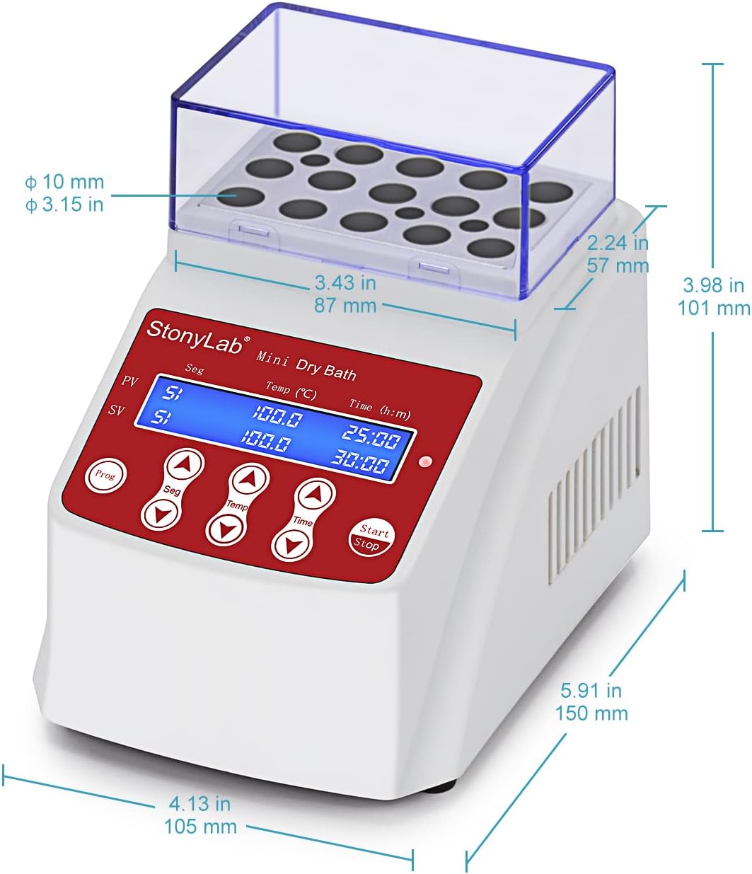 Mini Digitaal Droogbad – Blokverwarmer – Droogbad Incubator – Laboratoriumverwarmer – Laboratorium Incubator – Nauwkeurige Temperatuurinstelling 0,1 °C – Inclusief Deksel en 15 x 2 ml Buisblok