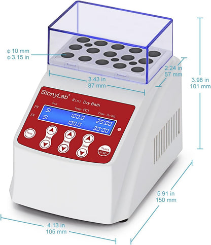 Mini Digitaal Droogbad – Blokverwarmer – Droogbad Incubator – Laboratoriumverwarmer – Laboratorium Incubator – Nauwkeurige Temperatuurinstelling 0,1 °C – Inclusief Deksel en 15 x 2 ml Buisblok