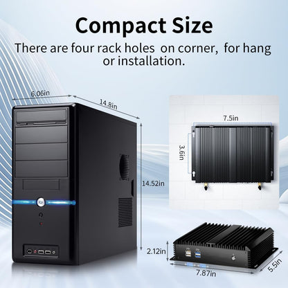 Fanless Industrial PC with Core i7-5500U, Mini Computer 16GB RAM, 512GB SSD, 1xHDMI, 1xVGA, 2xRS232 COM, Dual LAN, WiFi, Supports 4G Module, Windows 10 Pro - QUORE