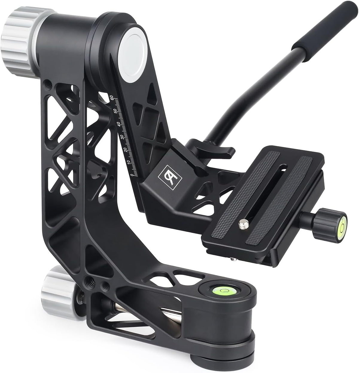 ARTCISE gimbal statiefkop met handvat, GH7 draagbare lichtgewicht heavy duty koppen met standaard 1/4 '' quick release plaat en bubbelniveau voor DLSR camera statief, max belasting 25kg