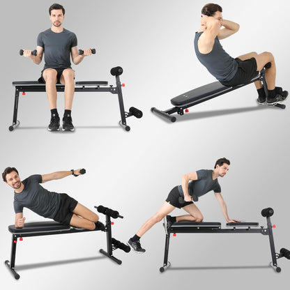 ISE Verstelbare trainingsbank, multifunctionele fitnessbank met beensteun, zwart, stalen frame met 5-voudig verstelbare rugleuning, met een capaciteit van 150 kg voor thuis