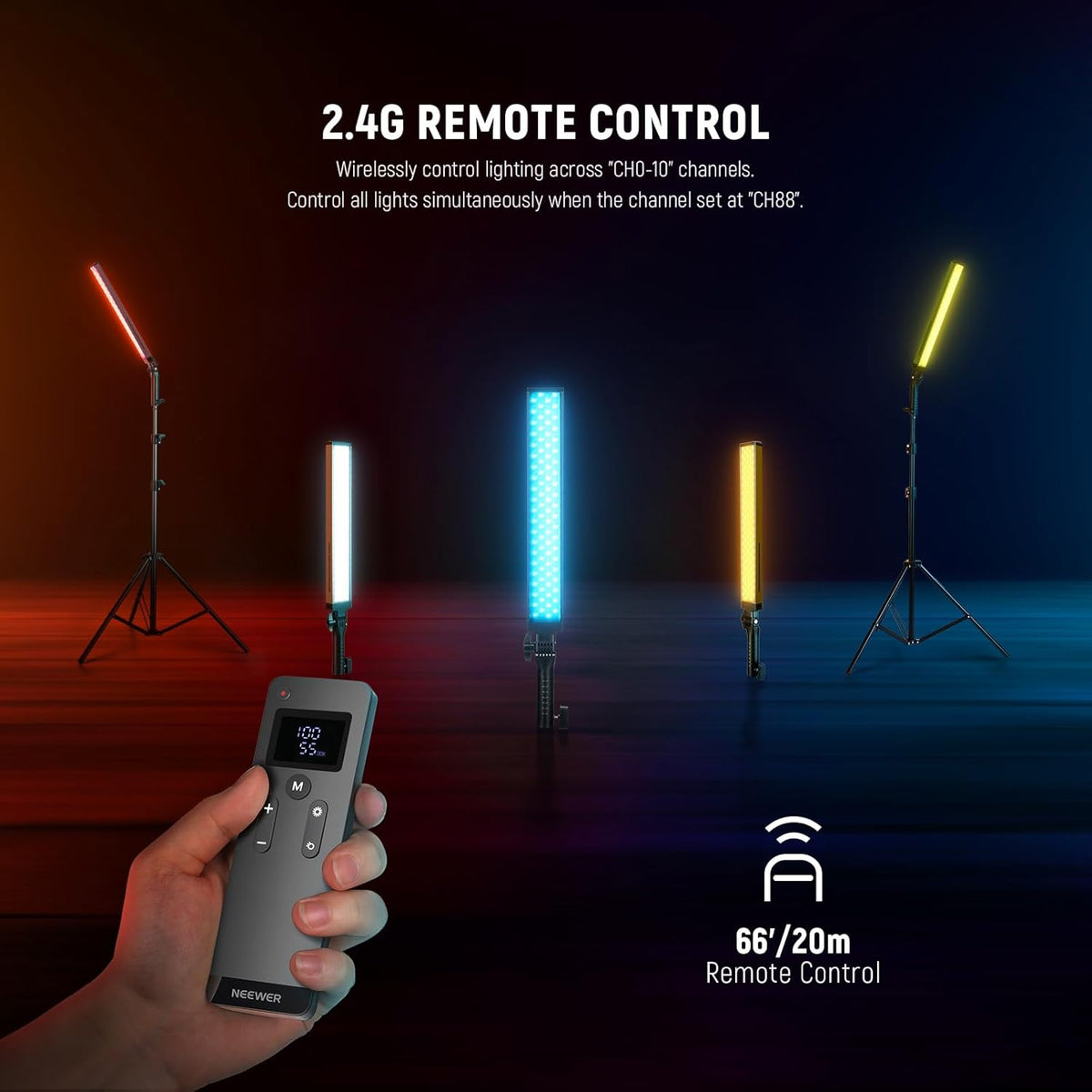 NEEWER BH20B Ultra LED-verlichtingsset draagbaar, 2,4 G, voor video, 40 W, dimbaar, 3200K-5600 K, CRI97 met statief, filter, draagtas voor gaming, fotografie en video, YouTube TikTok