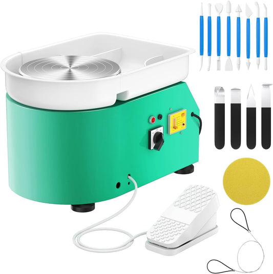 Elektrische pottenbakkersmachine, 25 cm, aardewerkwiel, 350 W, elektrisch, kleigereedschap, met pedaal en afneembare wastafel, voor keramische werkzaamheden, kunsthandwerk