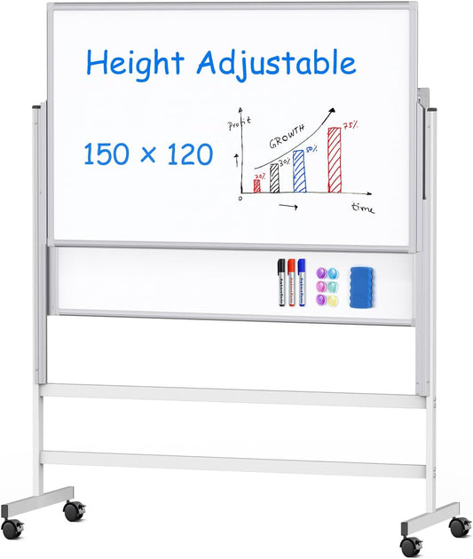Whiteboard In hoogte verstelbaar, schildersezelstandaard wit bord op wielen mobiel dubbelzijdig magnetisch rollend wit bord glijdend whiteboard voor thuiskantoor klaslokaal