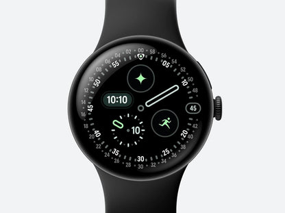 Google Pixel Watch 4 (45 mm) - Android-smartwatch met koepelvormig display, uitgebreide gezondheids- en fitnesstracking en hulp van Gemini - matzwarte aluminium behuizing - Obsidian Active Band
