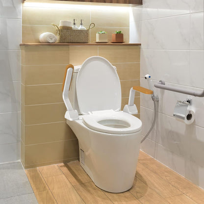 Toiletveiligheidsrails, Opvouwbare Toiletbrilverhoger met Handgrepen, Robuuste Toiletsteun Zonder Boren, Toiletsteunframe, Toiletgreep voor Gehandicapten, Toiletframe Vrijstaand (Hout)