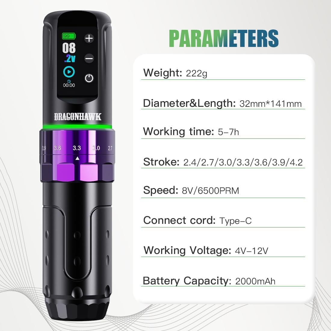 Draadloze Tattoo Pen – Tattoo Machine – Tattoo Kit – Tattoo Gun – Tattoo Set – 7 Verstelbare Slaglengtes – 2 Batterijen 2000mAh