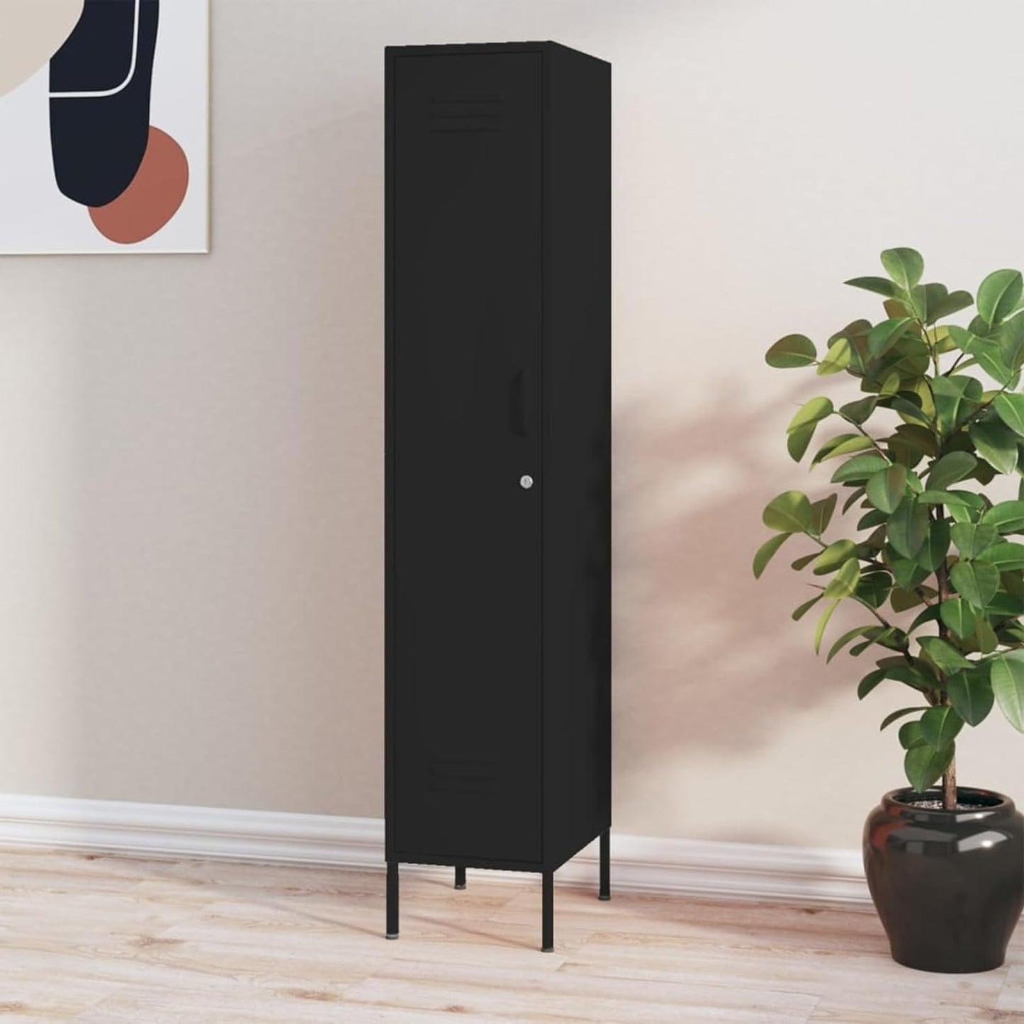 Lockerkast – Werkplaatskast – Metalen Lockerkast – Smalle Opbergkast – Veiligheidskast – Staal – Verstelbare Planken – Zwart 35x46x180 cm