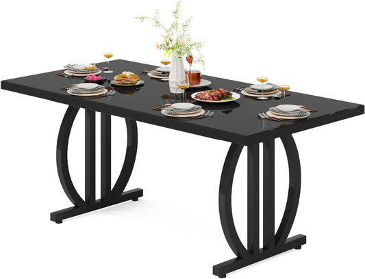 Tribesigns Dining Table for 4-6 People, 160 x 80 cm, Black Dining Table with Heavy Metal Frame, Modern Industrial Rectangular Kitchen Table, Dining Table for Kitchen Home - QUORE