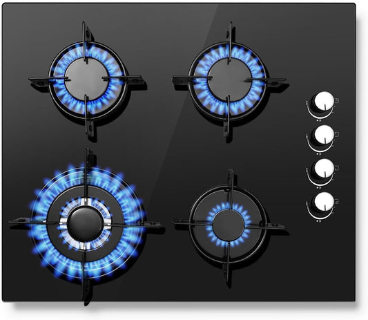 Gaskookplaat 4 Pits – Gasfornuis – Kookplaat – Inbouwkookplaat – Glaskeramische Kookplaat – 8000 W Vermogen – Veilig Elektronisch Ontsteking