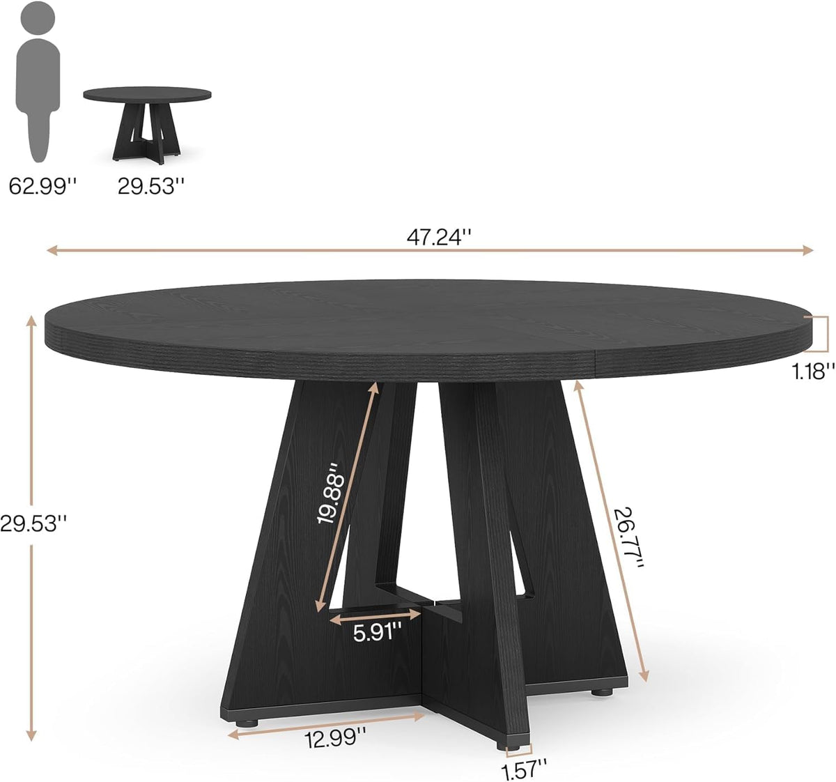 Ronde Eettafel – Ronde Tafel – Eettafel voor 4 – Industriële Tafel – Houten Tafel – Diameter 120 cm – Stevig Stalen Onderstel - QUORE