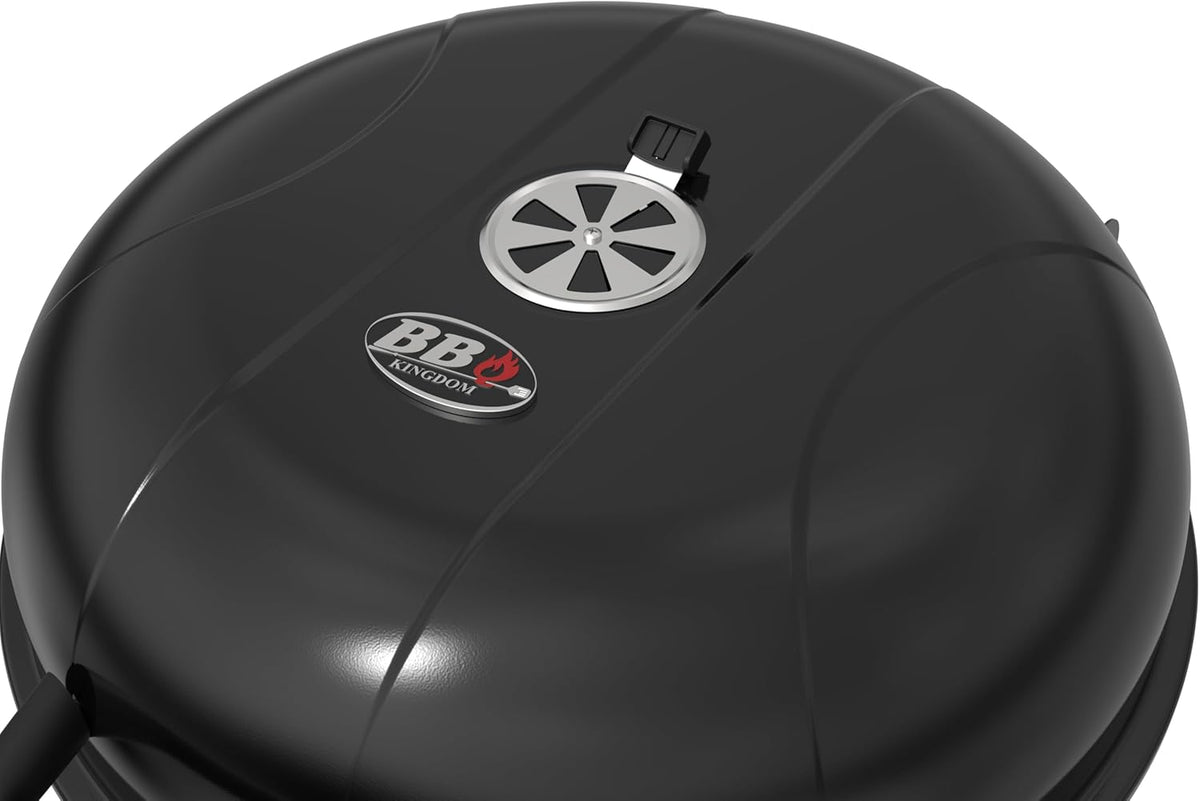 Draagbare houtskoolbarbecue, 22,5 inch ronde waterkoker met wielen, warmhoudrek, zwart, asverzamelaar