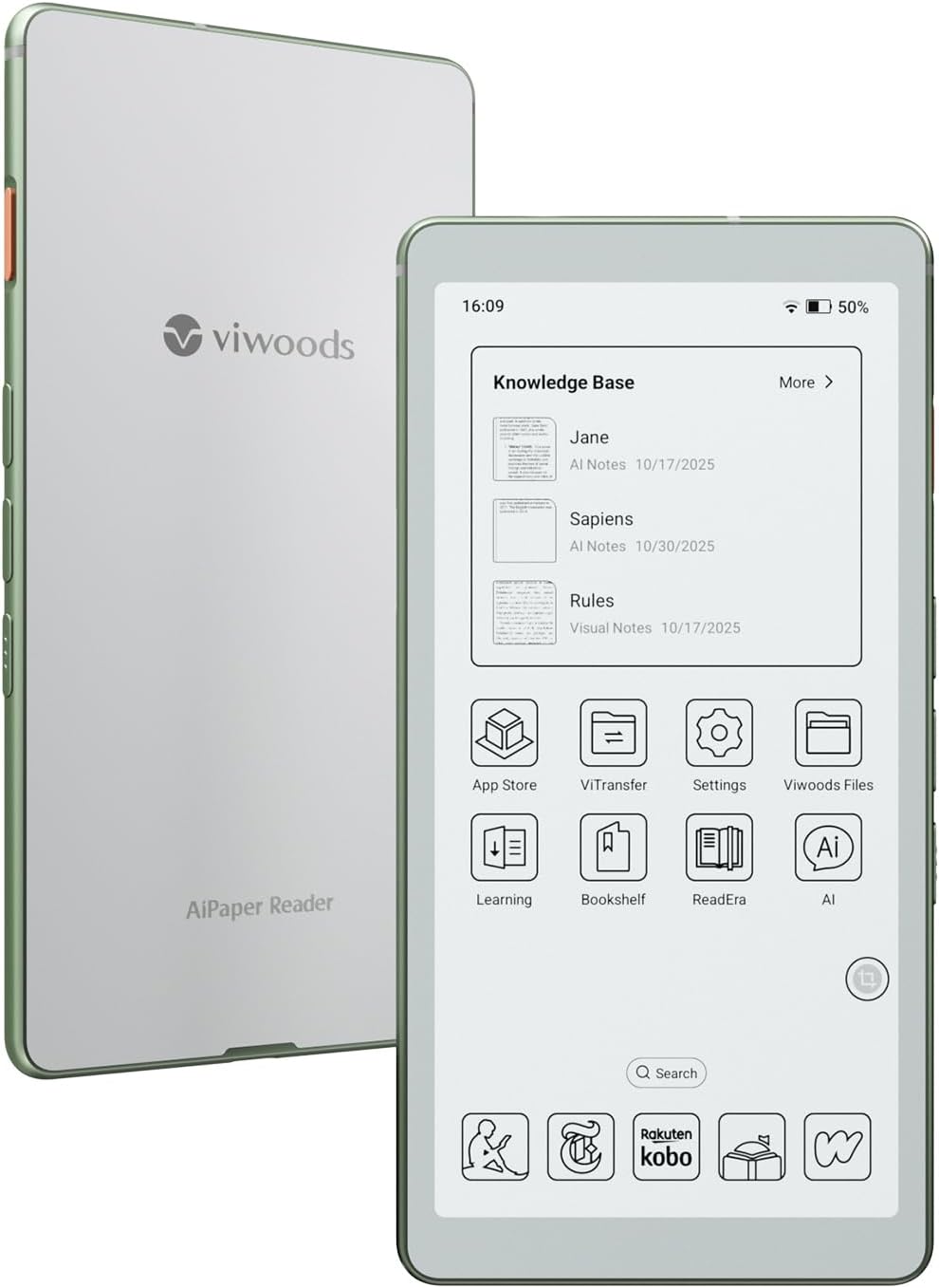 VIWOODS 6,13’’ AiPaper Reader met 4G-connectiviteit, Ultradunne & Lichte E Ink eReader, AI-geïntegreerd, 300PPI, Instelbaar Frontlicht, 128GB Opslag