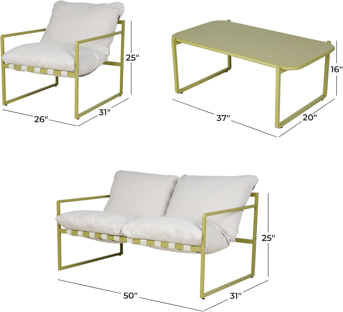 Grand patio Tuinmeubelen, set van 4, balkonmeubelset voor 4 personen met kussens, loungemeubels, voor buiten, met tuinbank, 2 stoelen, tafel, terrasmeubel, zitgroep, loungemeubels voor tuin, buiten
