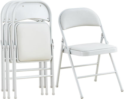 Klapstoel - Vouwstoel - Eettafelstoelen - Set van 4 - Opklapbare Stoelen - Draagbare - Makkelijk  Opbergbare - met Metalen Frame  - voor Binnen - Buiten - Kantoor - Kamperen - Vinyl - 46 x 46 x 75 cm - Wit