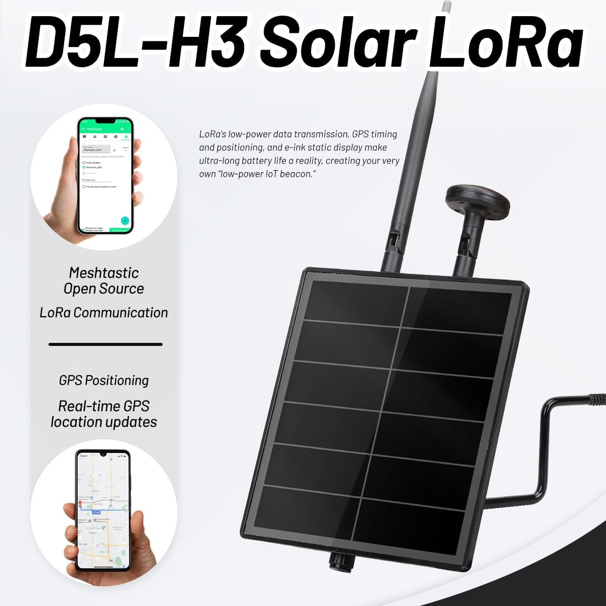 KEEPTEEN D5L Mesh Core Solar LoRa Kits, Mesh Tracker Node Repeater, 5 W zonnepaneel Bult in Heltec ESP32 V4 Lora Modules Board met Mushroom GPS/868MHz antenna WiFi Bluetooth 5200mAh batterij