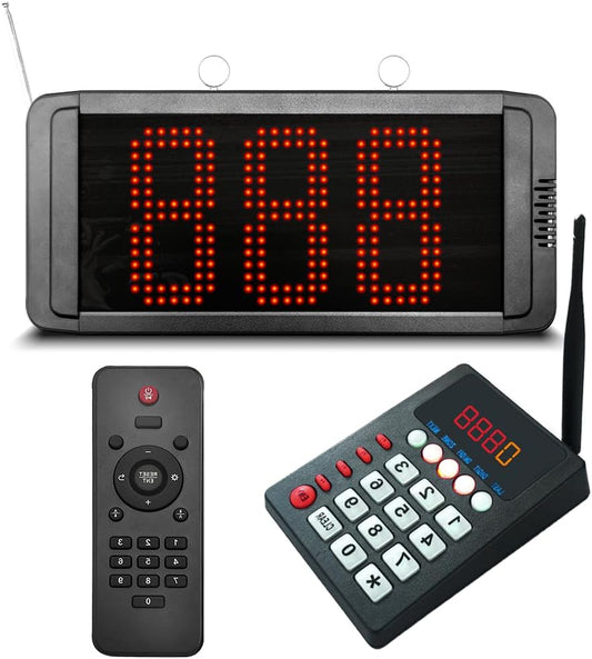 Queue Number Calling System, Customer Pager System, Queue Management System for Cafe/Bar/Clinic, Take-A-Number Calling Queue, Fast Food Restaurant Pager System (1 Keyboard+1 Digital - QUORE