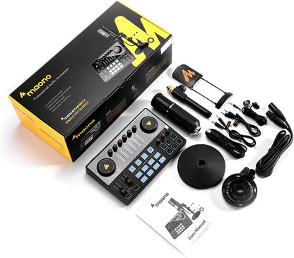 Audio-Interface – Geluidskaart – Mixer – Opname-Interface – Streaming-Interface – XLR-Ingangen Met Fantoomvoeding – Inclusief Condensatormicrofoon