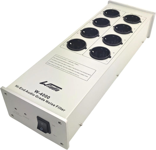 Stroomfilter Zilver – Power Conditioner – Netfilter – Spanningsfilter – Vermogensreiniger – 4 Gefilterde en 4 Directe Stopcontacten – Metalen Behuizing