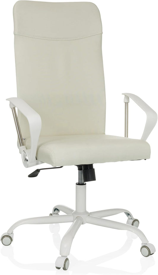 hjh OFFICE STRYKA W Bureaustoel, ademend, draaistoel met extra hoge rugleuning, kantelmechanisme en gevoerde lendensteun, beige