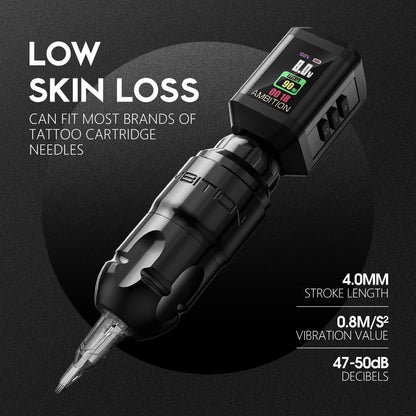 Ambition Lutin Rotary Tattoo Machine met Korall Tattoo Voeding 2200mAh Straight Drive Bar - Draadloze Tattoo Machine Korte Tattoo Pen met Brushless Motor met RCA-kabel voor tatoeëerder