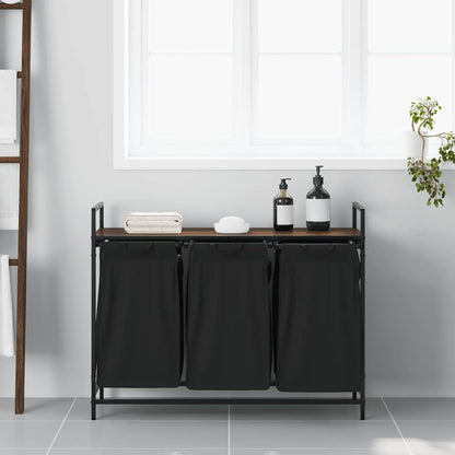 Gecheer Laundry basket 3 compartments with shelf brown oak look, laundry basket laundry basket laundry basket for baby clothes bedding shoes 859064 - QUORE