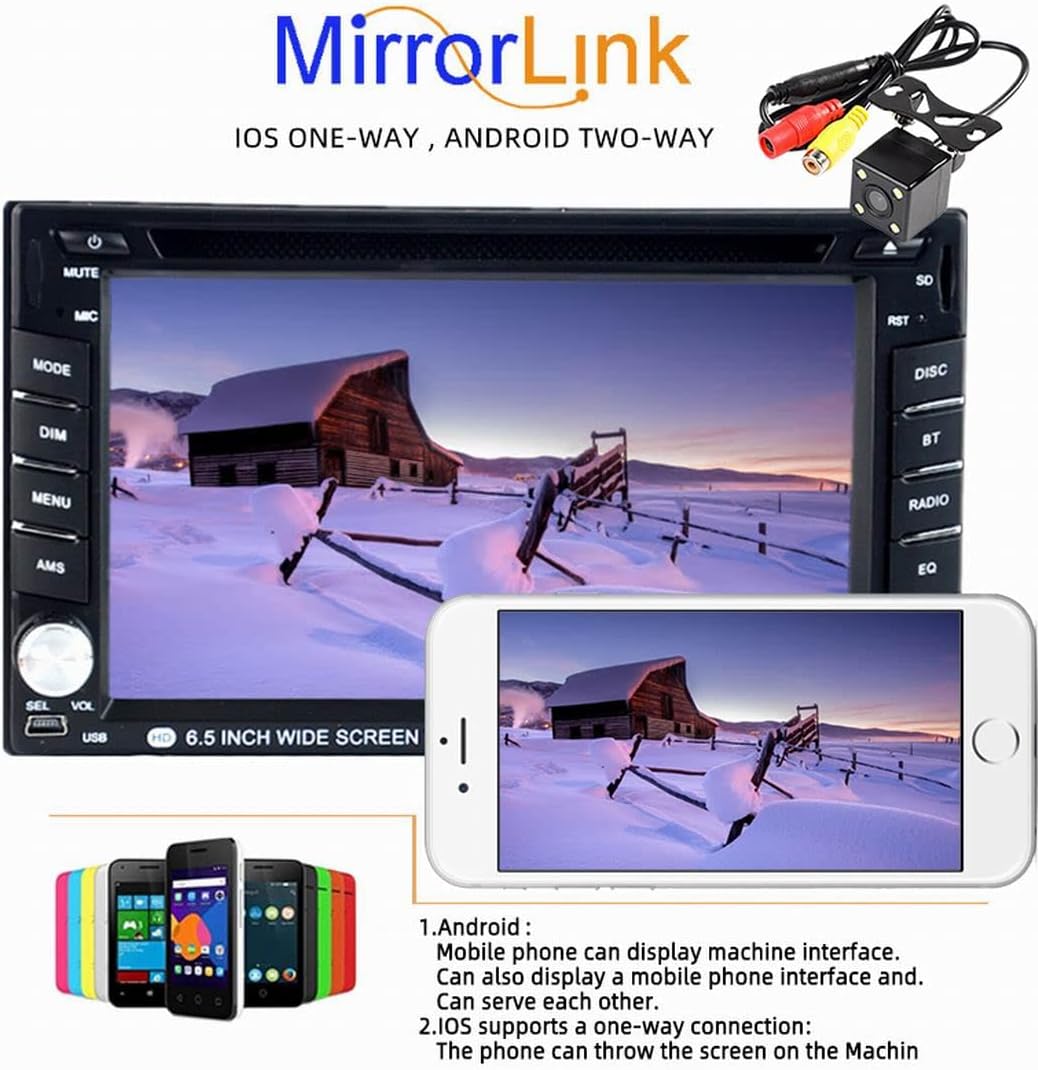2 Din Autoradio Bluetooth 6.5 inch Touchscreen Afstandsbediening Stereo DVD/CD Speler radio cassettespeler met Mirror Link, FM/SD/USB/AUX