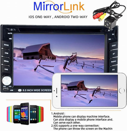 2 Din Autoradio Bluetooth 6.5 inch Touchscreen Afstandsbediening Stereo DVD/CD Speler radio cassettespeler met Mirror Link, FM/SD/USB/AUX